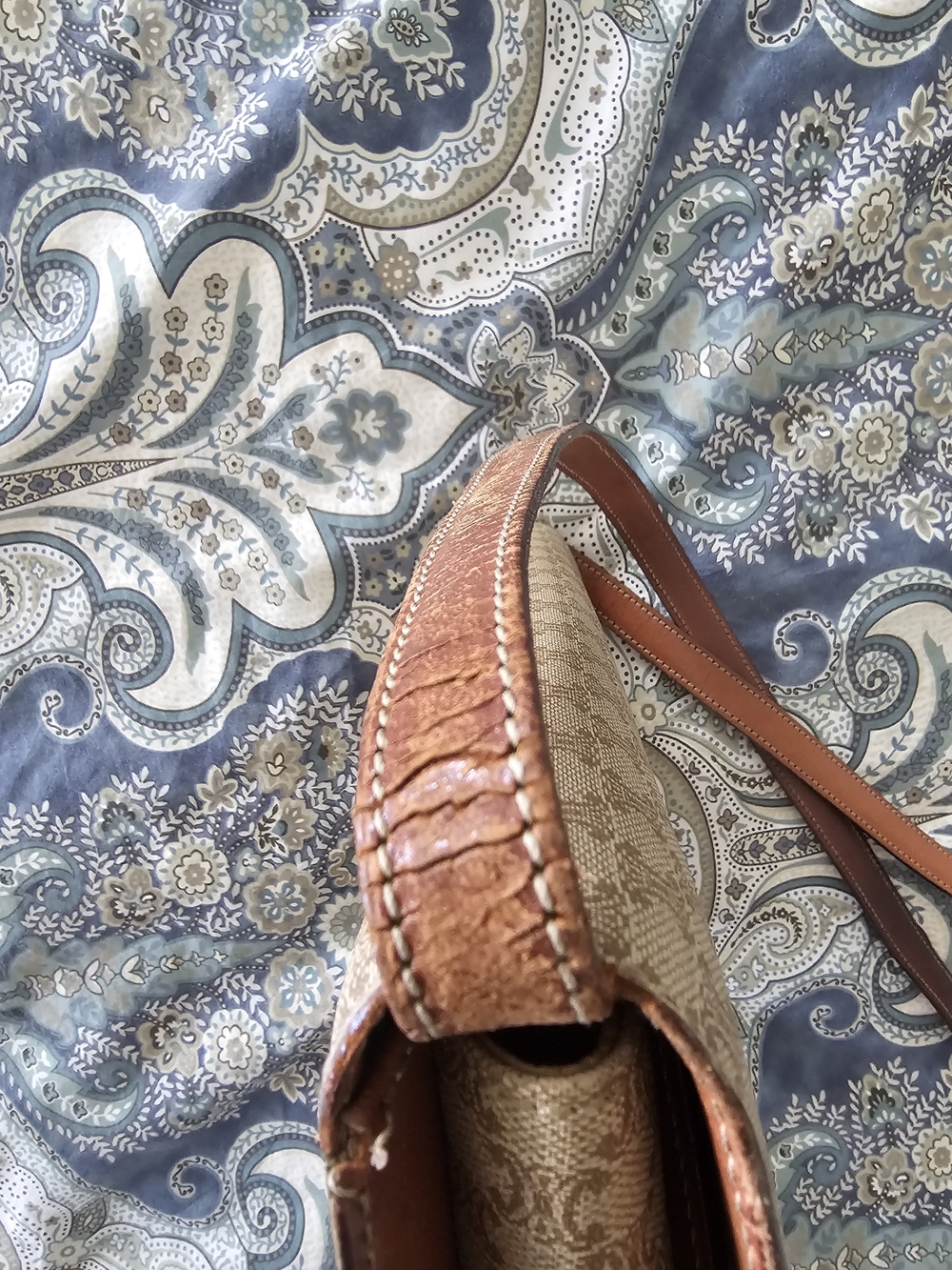 Celine Beige Triomphe Canvas Crossbody Bag with Brown Leather Trim - Picture 6 of 8